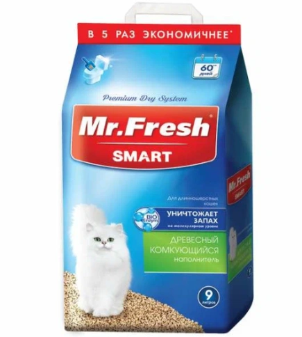 Наполнитель Mr.Fresh Smart для длинношёрстных кошек для кошачьих туалетов, 9 л фото 1