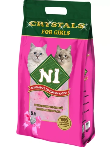 Наполнитель №1 Crystals for Girls для кошачьих туалетов, силикагелевый розовый, 5 л фото 1