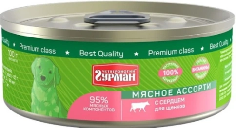 Влажный корм Четвероногий Гурман Meat Assortment & Heart для щенков, с мясным ассорти и сердцем, 100 г фото 1