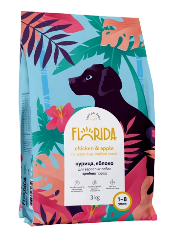 Сухой корм FLORIDA Medium Adult Chicken & Apple для взрослых собак средних пород, с курицей и яблоком, 3 кг фото 2