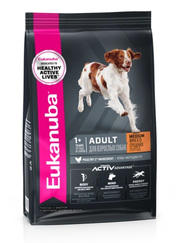 Сухой корм Eukanuba Adult Medium Breed для взрослых собак средних пород с птицей, 3 кг фото 1