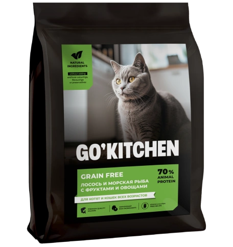 Сухой корм GO'KITCHEN для котят и кошек всех возрастов с лососем и морской рыбой, 7.26 кг фото 1