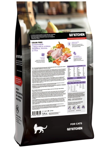 Сухой корм Go'Kitchen Chicken, Turkey, Salmon & Duck для котят и кошек всех возрастов, с курицей, с курицей, индейкой, лососем и уткой, 7,62 кг фото 2