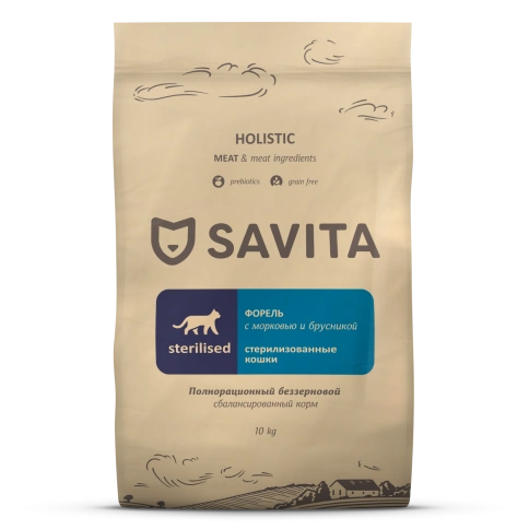 Сухой корм SAVITA Sterilised для стерилизованных кошек с форелью, 10 кг фото 1