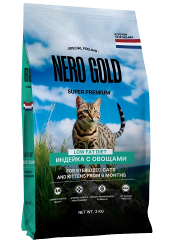 Сухой корм NERO GOLD Sterilised Turkey & Vegetables для стерилизованных кошек и котят, с мясом индейки и овощами, 3 кг фото 1