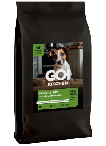 Сухой корм GO'KITCHEN для щенков и собак всех возрастов для чувствительного пищеварения с индейкой, 9.98 кг фото 3