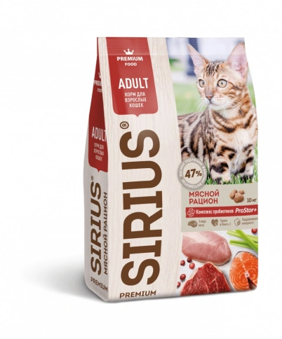 Влажный корм SIRIUS Premium Adult консервированный Meat Mix для взрослых кошек кусочки в соусе, мясной рацион, 85 г фото 1