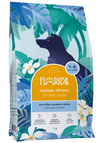 Сухой корм FLORIDA Medium Adult Chicken & Apple для взрослых собак средних пород, с курицей и яблоком, 1 кг фото 1