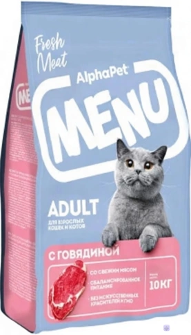 Сухой корм ALPHAPET MENU Beef для взрослых кошек и котов, с говядиной, 10 кг фото 1