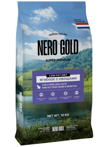 Сухой корм NERO GOLD Sterilised Lamb & Vegetables для стерилизованных кошек и котят, с мясом ягненка и овощами, 10 кг фото 1
