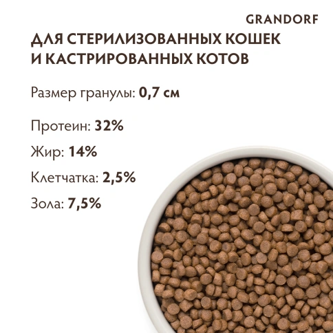 Сухой корм Grandorf Turkey Sterilised для стерилизованных кошек, 2 кг фото 9