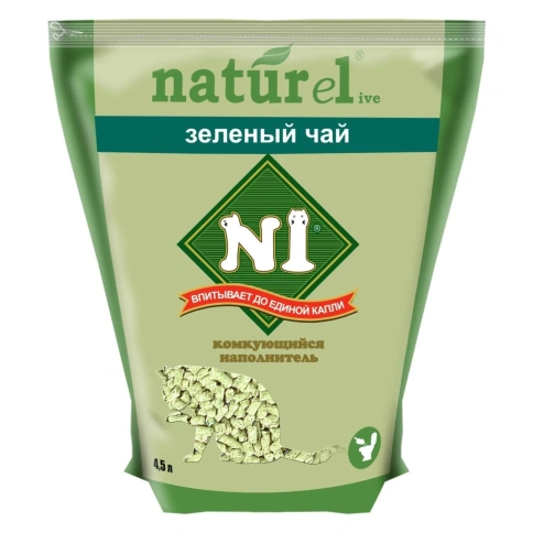 Наполнитель №1 Naturel для кошачьих туалетов, Зеленый чай комкующийся, 4,5 л фото 1