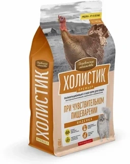 Сухой корм Деревенские Лакомства Holistic Премьер, для кошек при чувствительном пищеварении, с Индейкой, 400 г фото 1