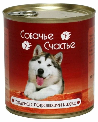 Влажный корм Собачье Счастье Beef & Giblets для собак, говядина с потрошками в желе, 750 г фото 1