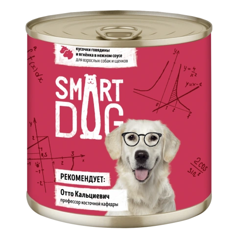 Влажный корм Smart Dog для для взрослых собак и щенков, кусочки говядины и ягненка в нежном соусе, 85 г фото 1