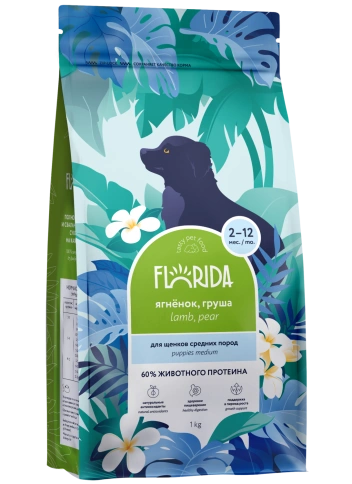 Сухой корм FLORIDA Medium Puppy Lamb & Pear для щенков средних пород, с ягненком и грушей, 1 кг фото 2