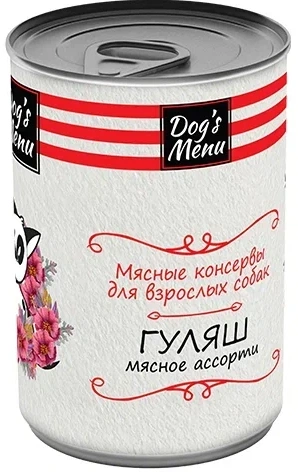 Влажный корм Dog`s Menu Meat Assortment для взрослых собак гуляш, с мясным ассорти, 750 г фото 1