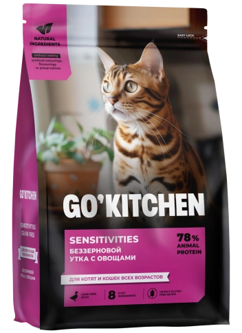 Сухой корм Go'Kitchen Duck для котят и кошек всех возрастов для чувствительного пищеварения, с уткой, 3,36 кг фото 1