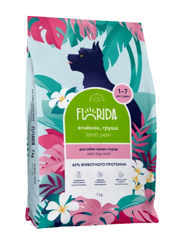Сухой корм FLORIDA Mini Adult Lamb & Pear для взрослых собак малых пород, с ягненком и грушей, 7 кг фото 1