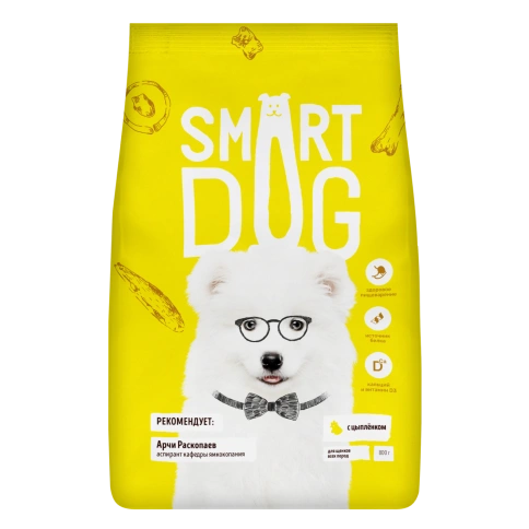 Сухой корм Smart Dog Chicken & Vegetables для щенков всех пород, с цыпленком и овощами, 800 г фото 1