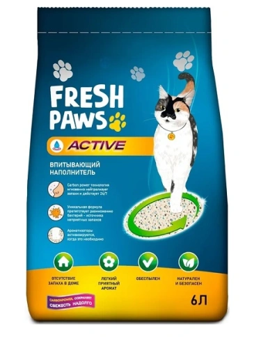 Наполнитель Fresh Paws Active для кошачьих туалетов, впитывающий с активированным углем, 6 л фото 1