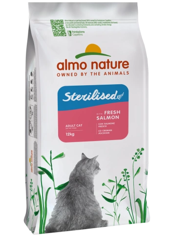 Сухой корм Almo Nature Sterilised, для стерилизованных кошек со свежим лососем и коричневым рисом, 12 кг фото 1
