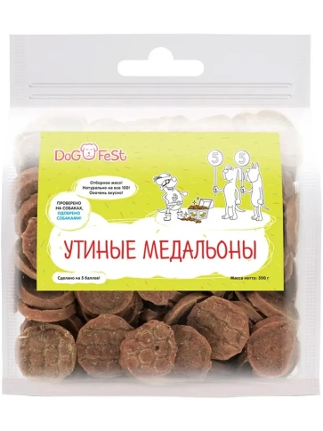 Лакомство Dog Fest медальоны с уткой, 500 г фото 1