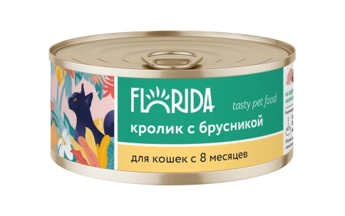 Влажный корм FLORIDA Fish & Cranberry для взрослых кошек из морской рыбы с клюквой, 100 г фото 1