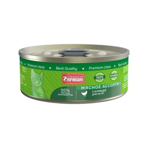 Влажный корм Четвероногий Гурман Chicken & Meat Assortment для котят, с курицей и мясным ассорти, 100 г фото 1