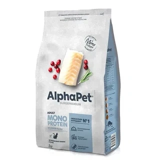 Сухой корм ALPHAPET Superpremium Monoprotein White Fish для взрослых кошек, с белой рыбой, 3 кг фото 1