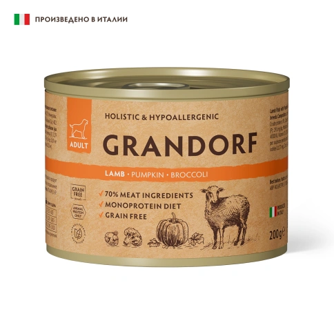 Влажный корм Grandorf Lamb, Pumpkin & Broccoli для собак, паштет из ягненка с тыквой и брокколи, 200 г фото 1