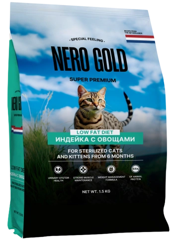 Сухой корм NERO GOLD Sterilised Turkey & Vegetables для стерилизованных кошек и котят, с мясом индейки и овощами, 1,5 кг фото 1