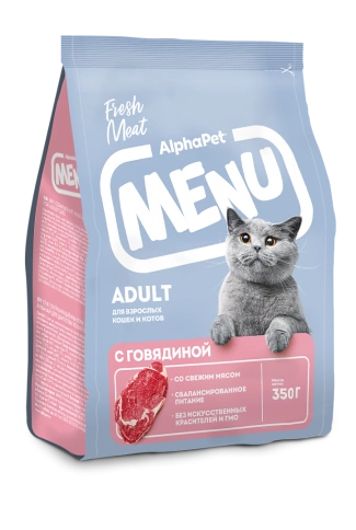 Сухой корм ALPHAPET MENU Beef для взрослых кошек и котов, с говядиной, 350 г фото 3