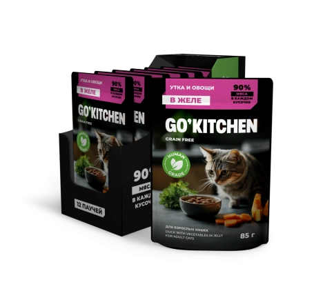 Влажный корм Go'Kitchen Duck & Vegetables для взрослых кошек, с уткой и овощами в желе, 85 г фото 3