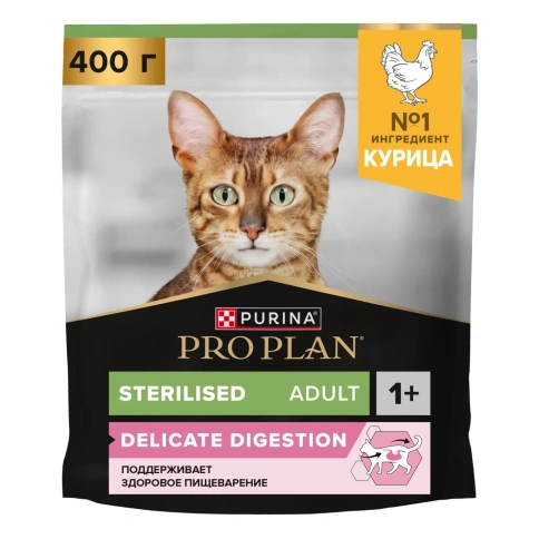 Сухой корм PRO PLAN Chicken для взрослых стерилизованных кошек и кастрированных котов старше 1 года, с высоким содержанием курицы, 400 г фото 1