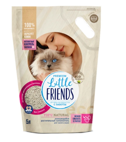 Наполнитель Little Friends Tofu Natural комкующийся растительный для кошачьих туалетов, 5 л фото 1