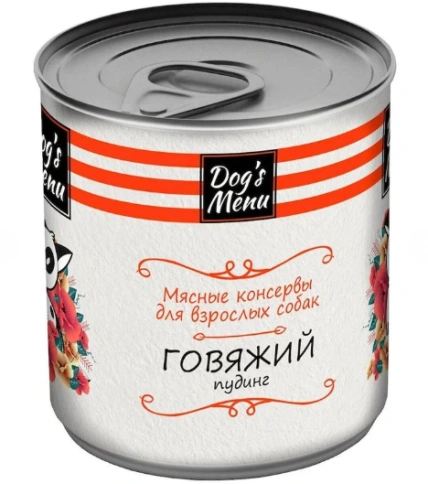 Влажный корм Dog`s Menu Beef для взрослых собак говяжий пудинг, 340 г фото 1