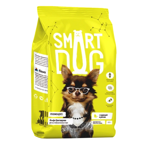 Сухой корм Smart Dog Chicken & Vegetables для взрослых собак всех пород, с курицей и овощами, 800 г фото 1