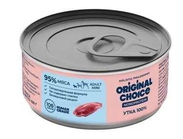 Влажный корм ORIGINAL CHOICE Monoprotein Adult Mini Duck для собак мелких пород, с уткой, 100 г фото 1