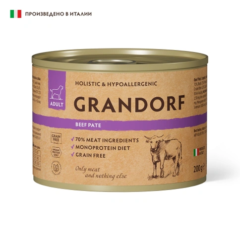 Влажный корм Grandorf Beef для собак, паштет из говядины, 200 г фото 1