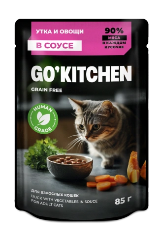Влажный корм Go'Kitchen Duck & Vegetables для взрослых кошек, с уткой и овощами в соусе, 85 г фото 1