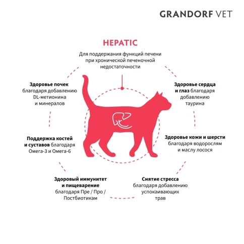 Сухой корм Grandorf VeterinaryHepatic для кошек при заболеваниях печени, 2 кг фото 2