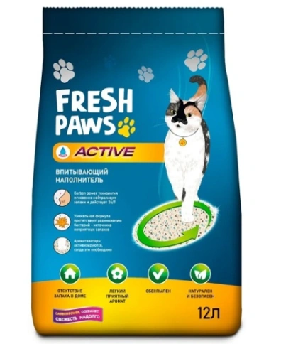 Наполнитель Fresh Paws Active для кошачьих туалетов, впитывающий с активированным углем, 12 л фото 1