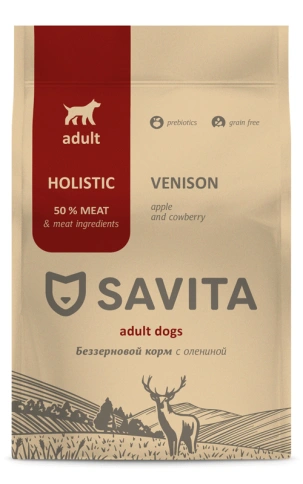 Сухой корм SAVITA Adult Venison для собак, с олениной, 400 г фото 1