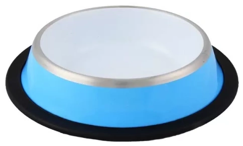 Миска Ankur для животных, металлическая резиновое основание сине-белая, 0,70 л фото 1
