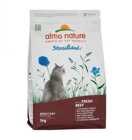 Сухой корм Almo Nature Sterilised, для стерилизованных кошек со cвежей говядиной и коричневым рисом, 2 кг фото 1