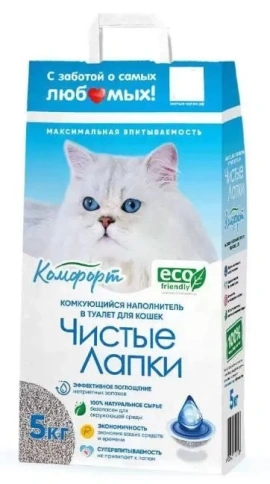 Наполнитель Чистые Лапки для кошачьих туалетов, Комфорт комкующийся с бентонитовой глиной, 5 л фото 1